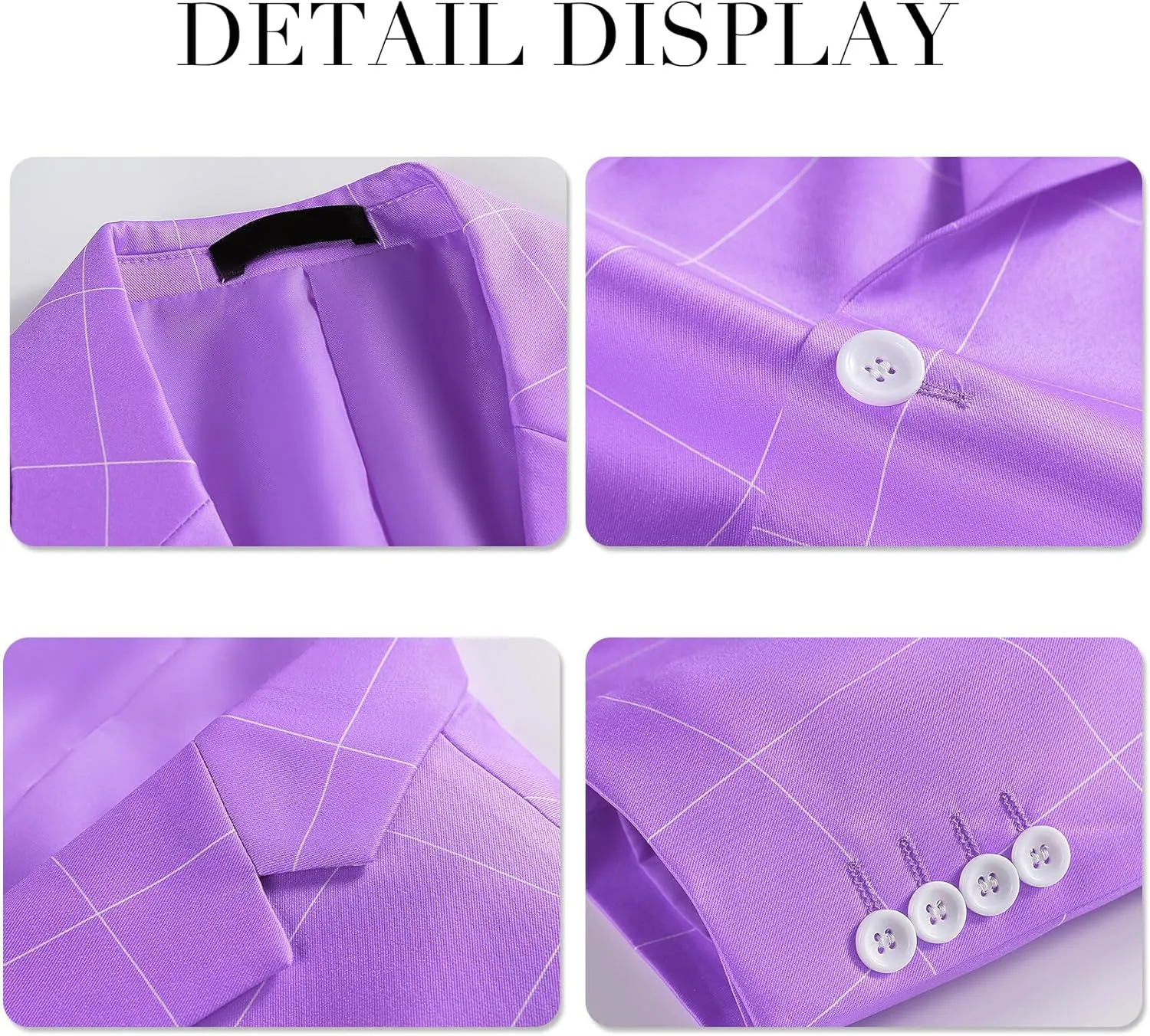 YFFUSHI Mens Slim Fit Suits 2 Piece Plaid Button Casual Formal Blazer Pants Set
