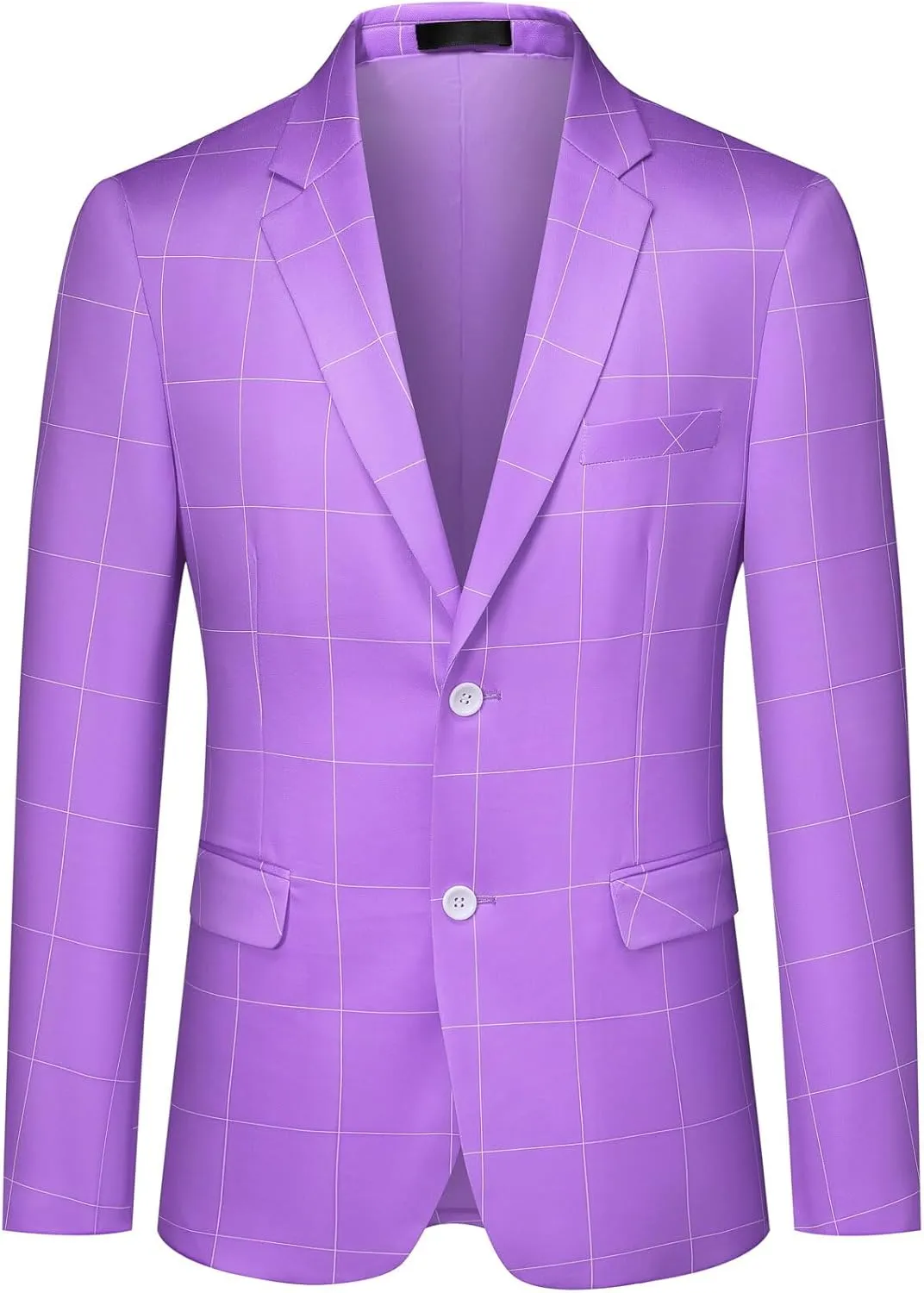 YFFUSHI Mens Slim Fit Suits 2 Piece Plaid Button Casual Formal Blazer Pants Set