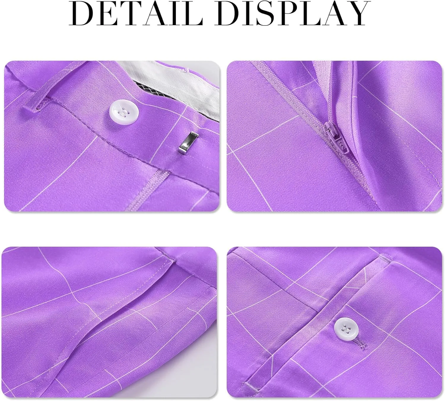 YFFUSHI Mens Slim Fit Suits 2 Piece Plaid Button Casual Formal Blazer Pants Set