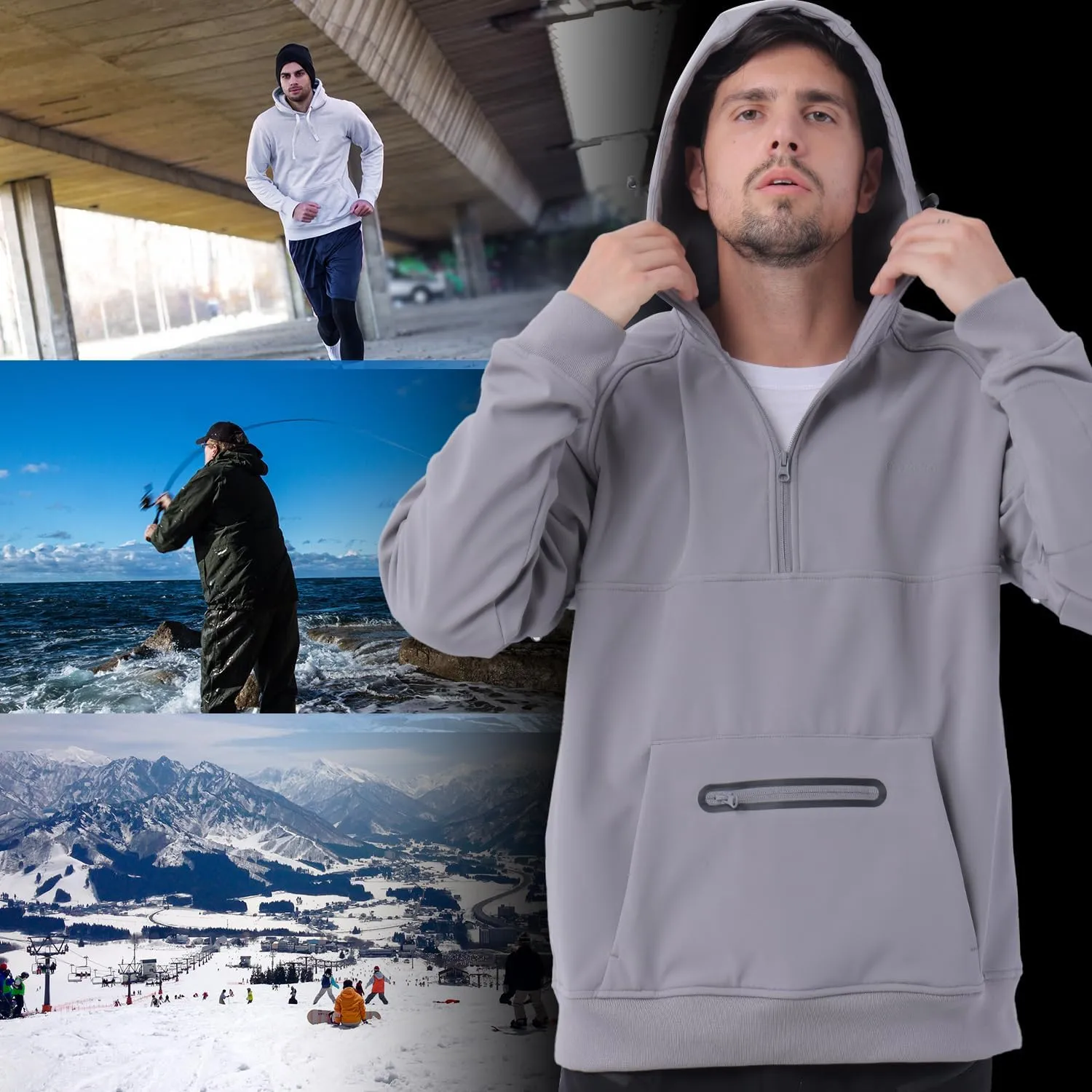 YINGJIELIDE Men's Rain Defender Loose Heavyweight Sweatshirt,Wind & Water Resistant Snow Jackets,Waterproof Fleece Hoodies