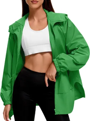 Zando Rain Jacket for Women Waterproof Lightweight Raincoat with Hood Packable Windbreaker with Pockets for Outdoor