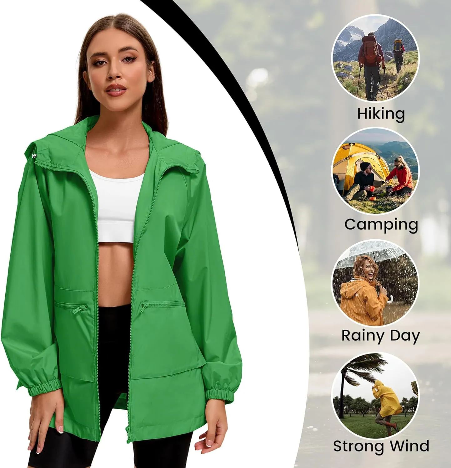 Zando Rain Jacket for Women Waterproof Lightweight Raincoat with Hood Packable Windbreaker with Pockets for Outdoor