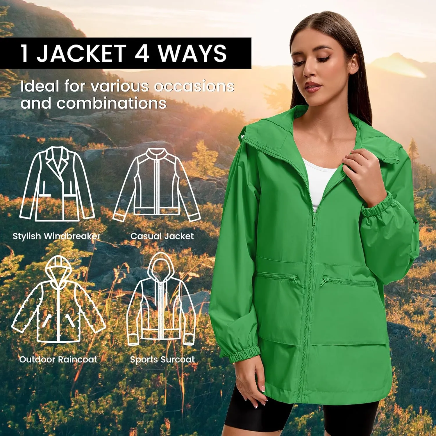 Zando Rain Jacket for Women Waterproof Lightweight Raincoat with Hood Packable Windbreaker with Pockets for Outdoor