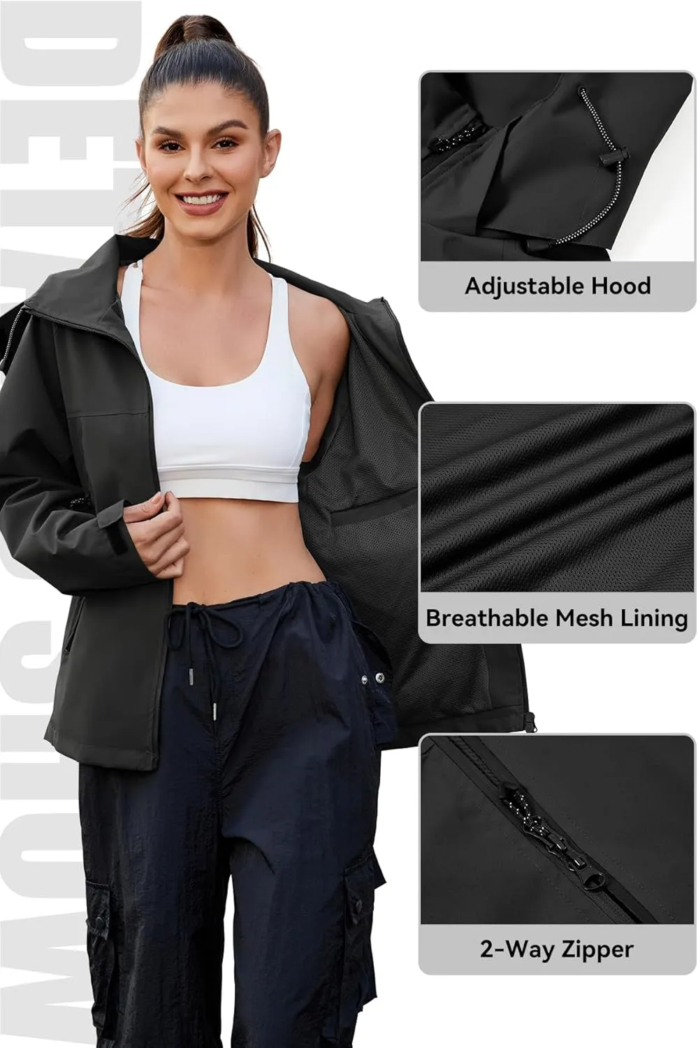 Zando Waterproof Rain Jacket Women Lightweight Raincoat for Women Loose Fit Windbreaker Jacket with Hood Hiking Outdoor