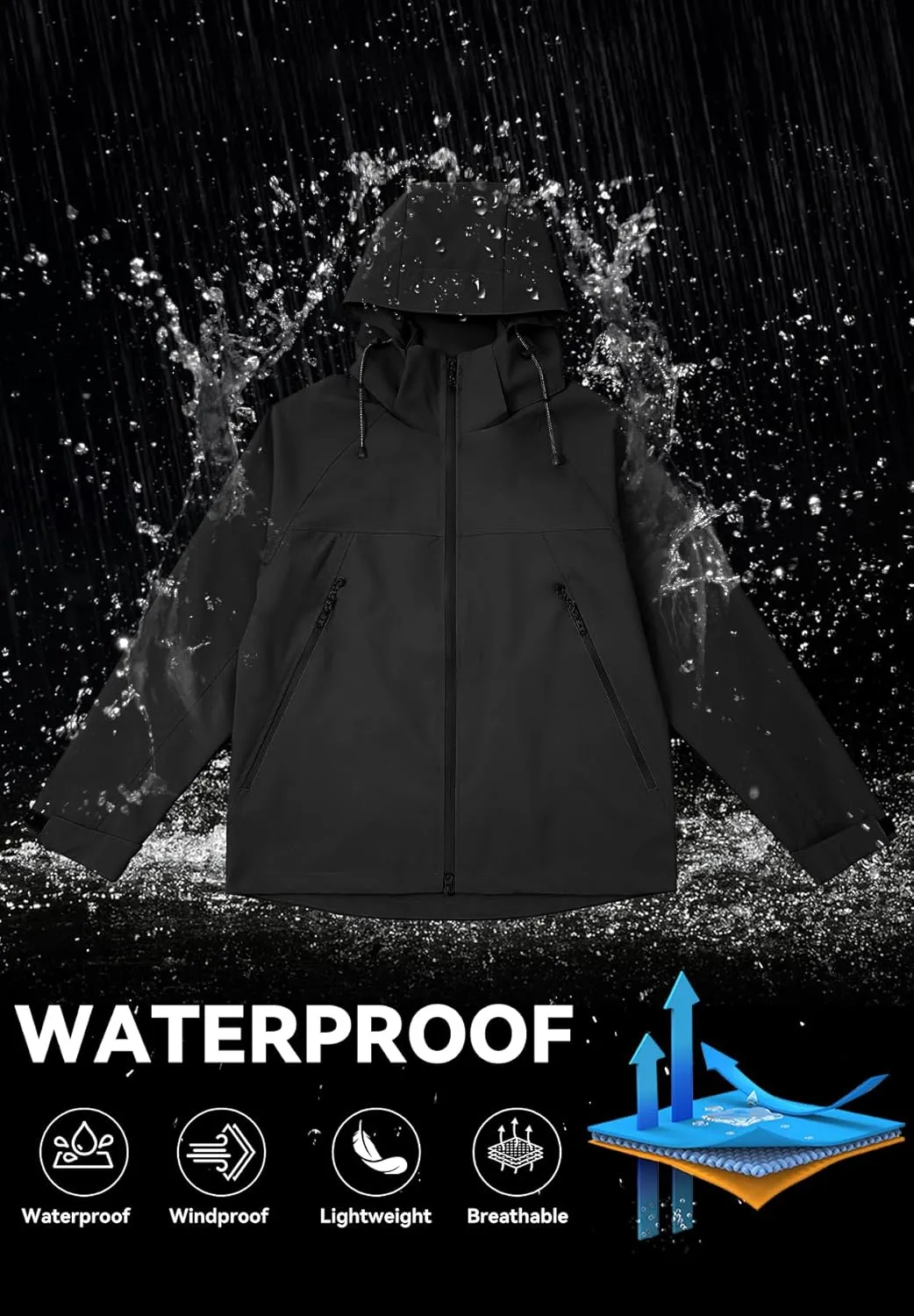 Zando Waterproof Rain Jacket Women Lightweight Raincoat for Women Loose Fit Windbreaker Jacket with Hood Hiking Outdoor