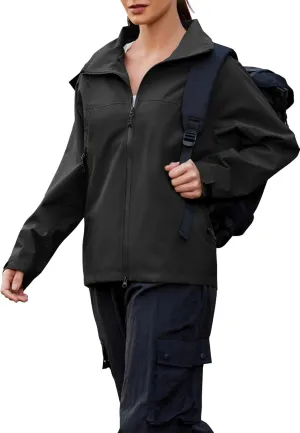 Zando Waterproof Rain Jacket Women Lightweight Raincoat for Women Loose Fit Windbreaker Jacket with Hood Hiking Outdoor