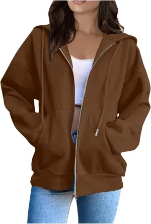 Zip Up Hoodie Women Long Sleeve Oversized Sweatshirt for Women Y2k Jacket with Pockets Fall Clothes 2024