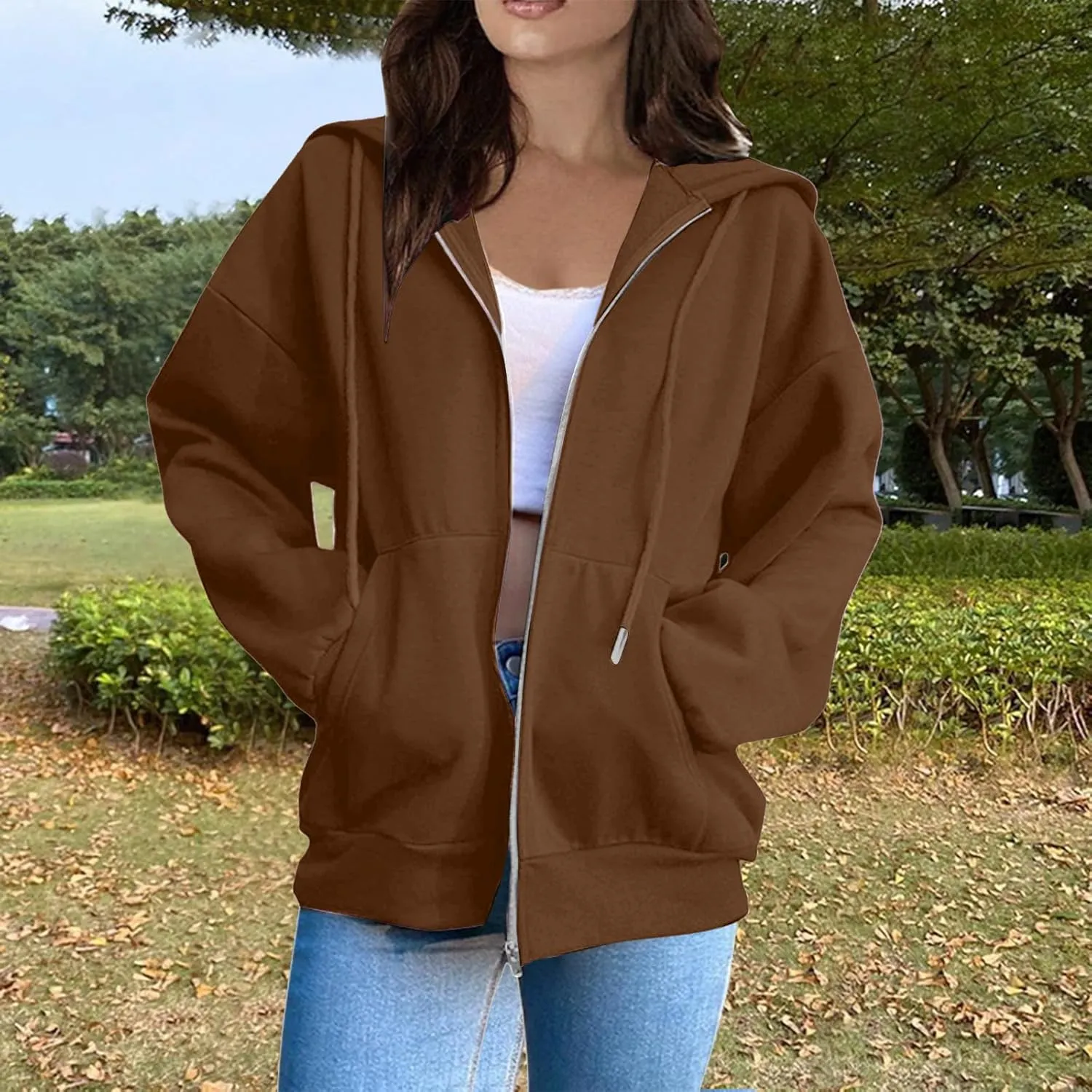 Zip Up Hoodie Women Long Sleeve Oversized Sweatshirt for Women Y2k Jacket with Pockets Fall Clothes 2024