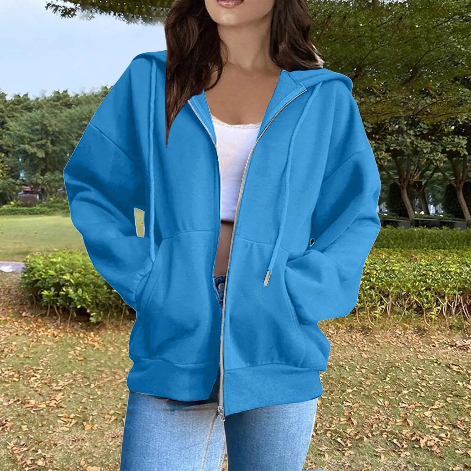 Zip Up Hoodie Women Long Sleeve Oversized Sweatshirt for Women Y2k Jacket with Pockets Fall Clothes 2024